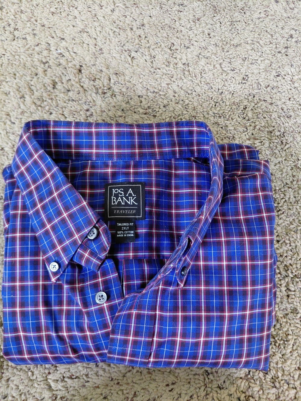 Jos. A. Bank Men's Blue and Red Plaid Button-Down Shirt 2XLT